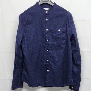 Goodfellow Mens Shirt Linen Blend XL Standard Button Up Long Sleeve Pocket Navy